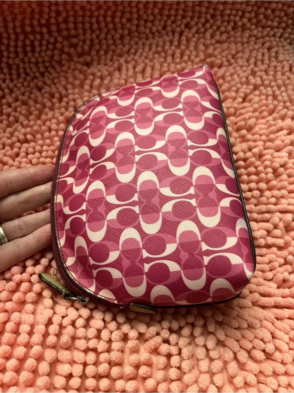 Coach Pink and Cream Signature Cosmetic Case